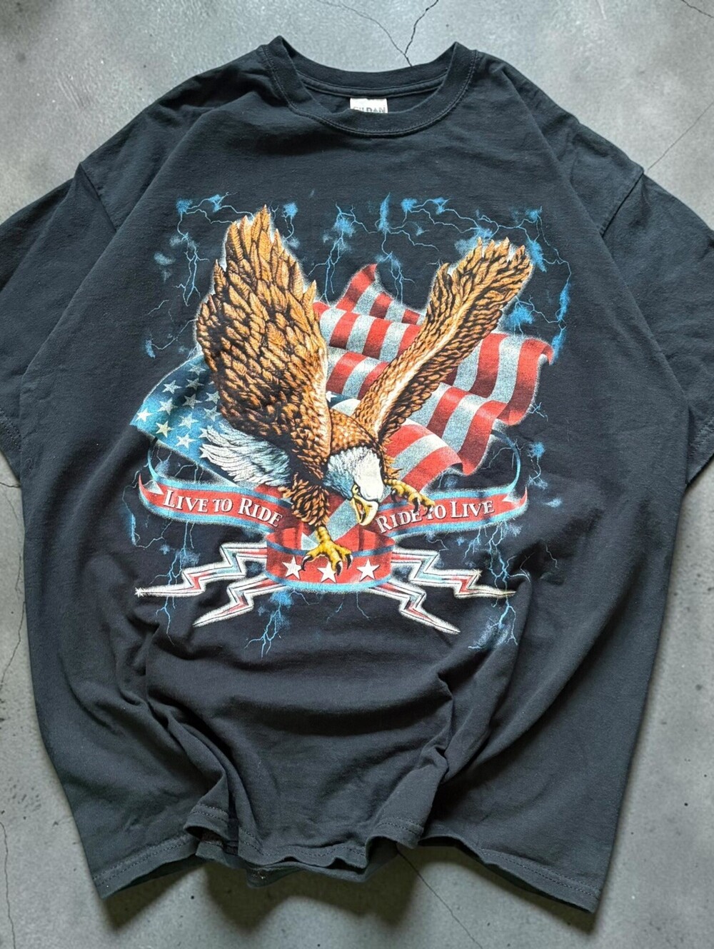 Vintage "Live to Ride Ride to Live" American Flag Eagle Biker Shirt XL Choppers